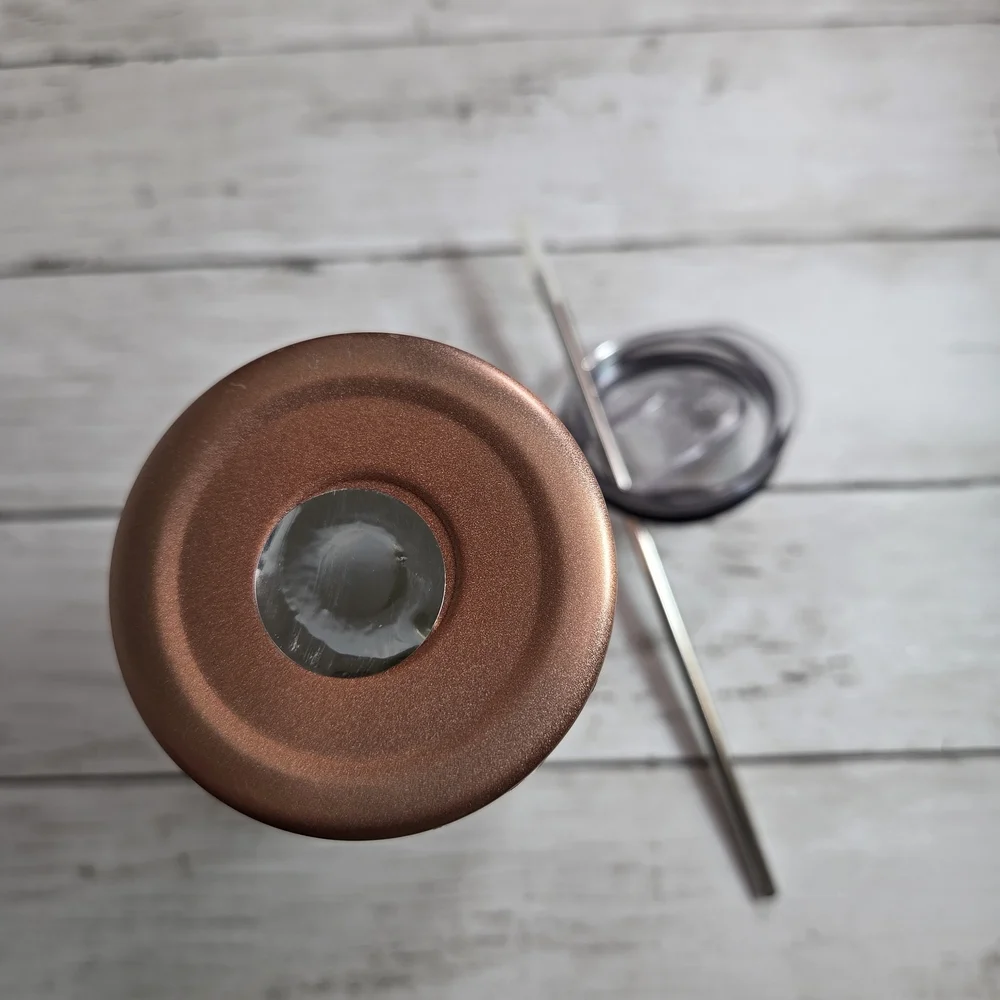 Insulated Rose Gold Floral Tumbler with Straw